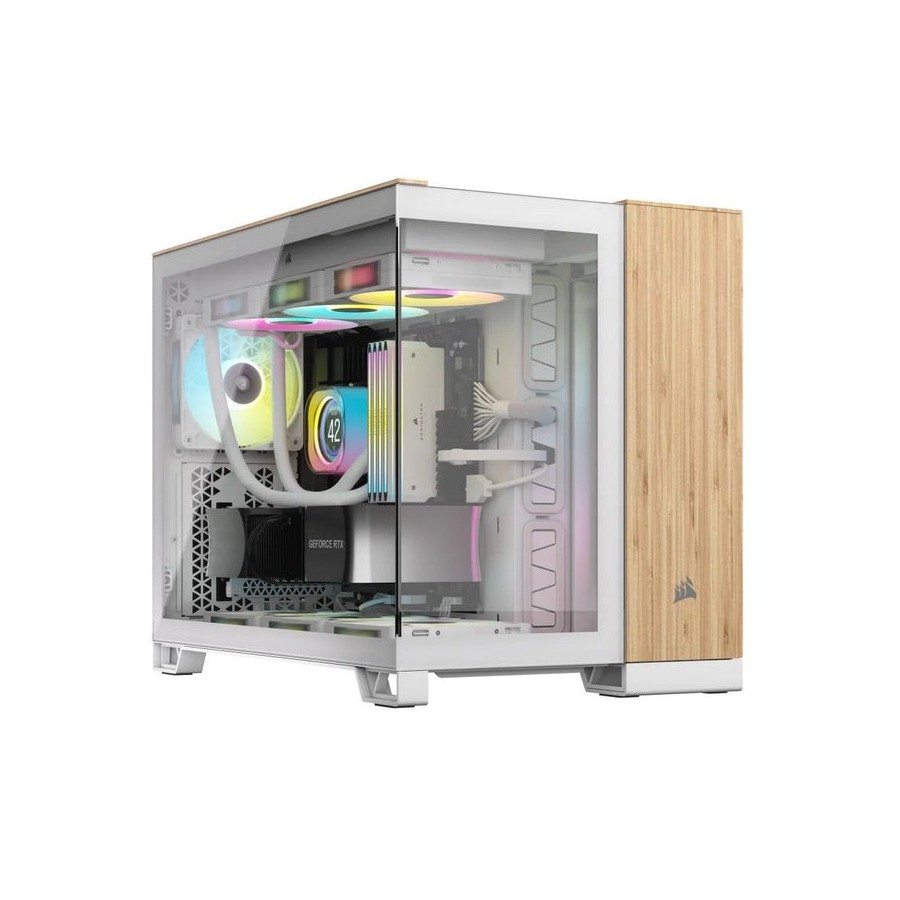 Caja pc corsair cc-9011288-ww  midi tower bamboo, blanco