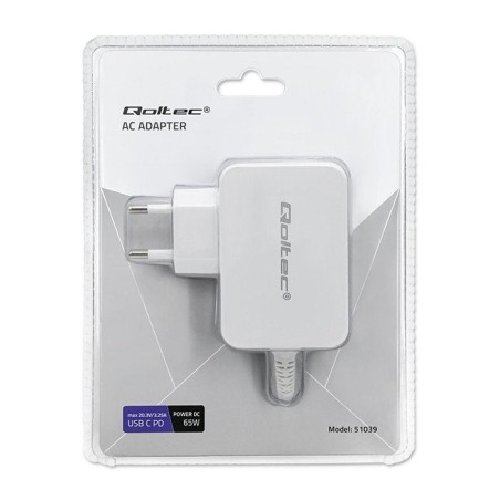 Cargador qoltec 51039 65w 5 20.3v 2 3.25a usb tipo c pd white