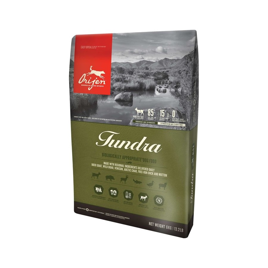 Comida seca para perros orijen tundra 6 kg adulto cabra, jabalí, pato