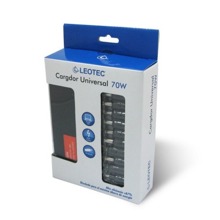 Cargador de portátil leotec 70w automático 10 conectores voltaje 15-20v