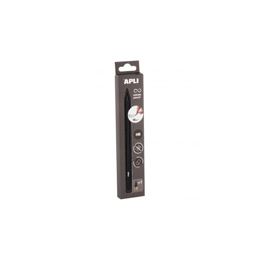Apli infinite pencil pack de lapiz infinito hb + mina de recambio + tapon protector - para escribir hasta 16km - color