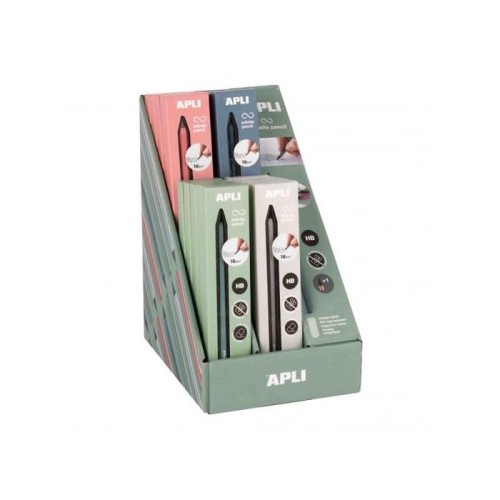 Apli infinite pencil expositor con 20 packs de lapiz infinito hb + mina de recambio + tapon protector - para escribir
