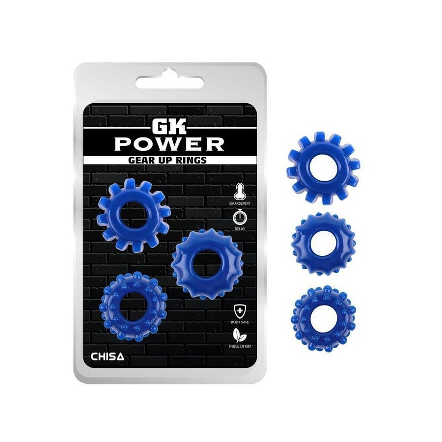 Kit 3 anillos pene gear up azul