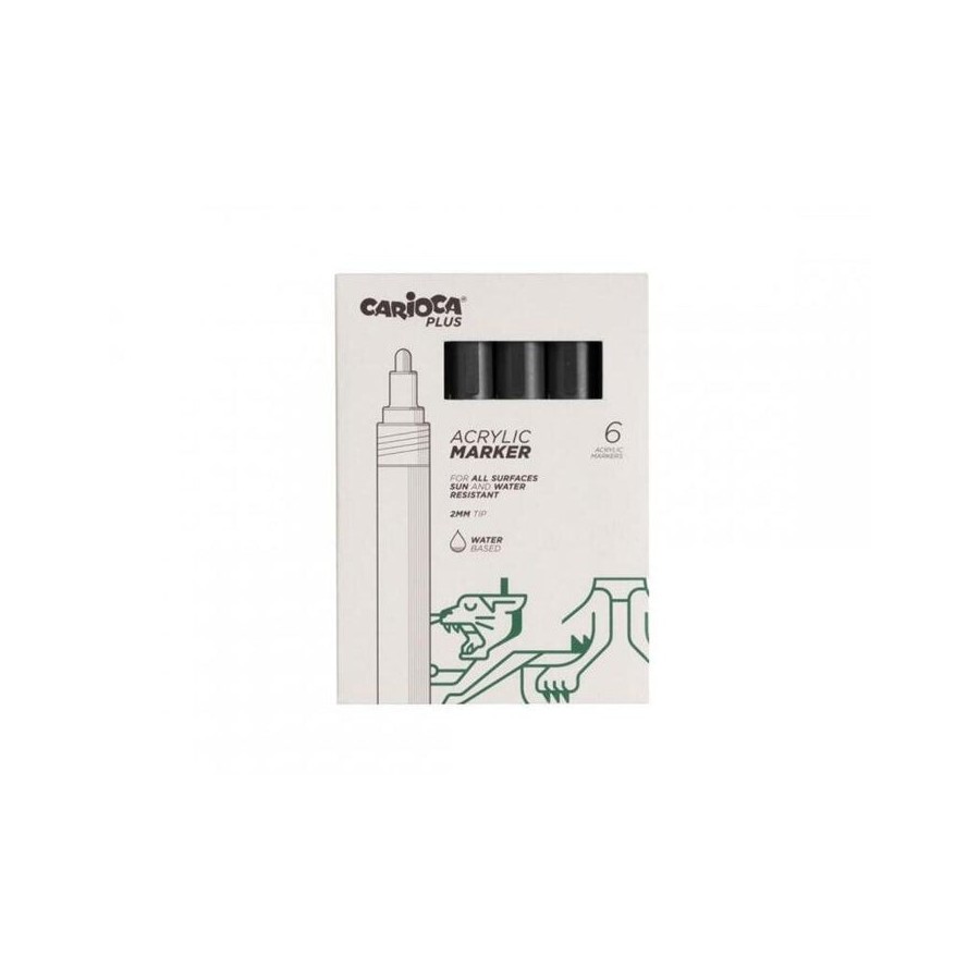 Carioca plus pack de 6 marcadores acrilicos - punta 2mm - negro