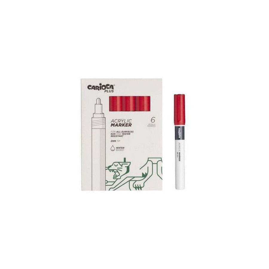 Carioca plus pack de 6 marcadores acrilicos - punta 2mm - rojo