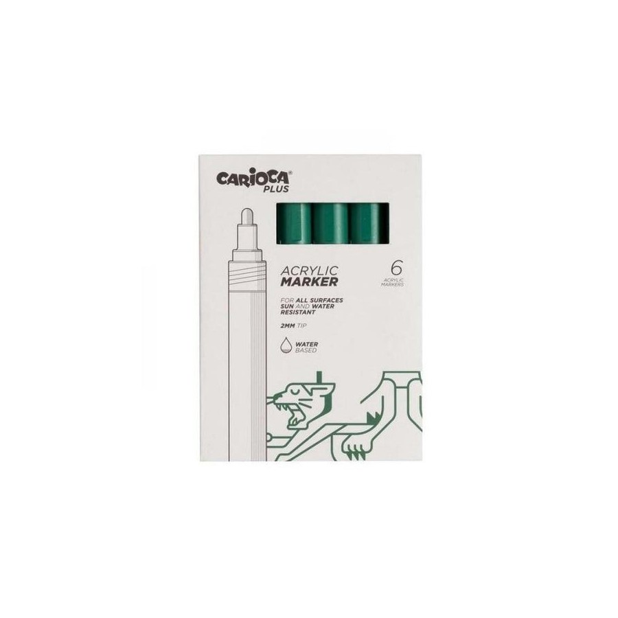 Carioca plus pack de 6 marcadores acrilicos - punta 2mm - verde