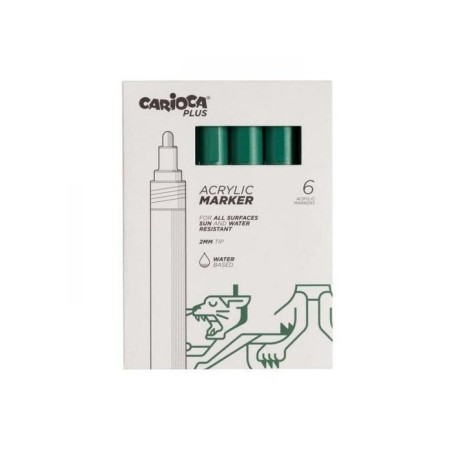Carioca plus pack de 6 marcadores acrilicos - punta 2mm - verde