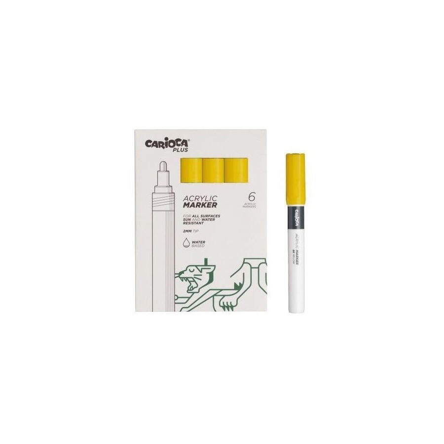Carioca plus pack de 6 marcadores acrilicos - punta 2mm - amarillo