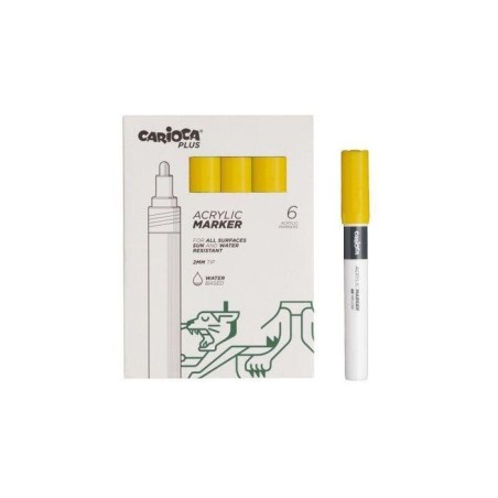 Carioca plus pack de 6 marcadores acrilicos - punta 2mm - amarillo