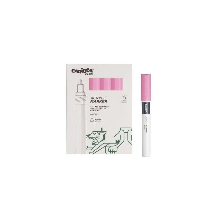Carioca plus pack de 6 marcadores acrilicos - punta 2mm - rosado
