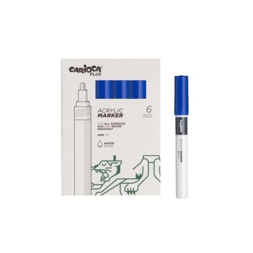 Carioca plus pack de 6 marcadores acrilicos - punta 2mm - azul