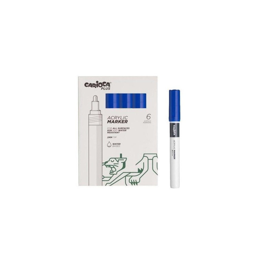Carioca plus pack de 6 marcadores acrilicos - punta 2mm - azul
