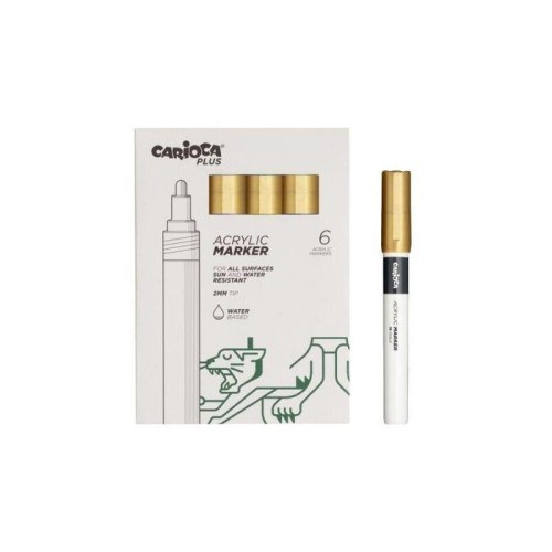 Carioca plus pack de 6 marcadores acrilicos - punta 2mm - oro
