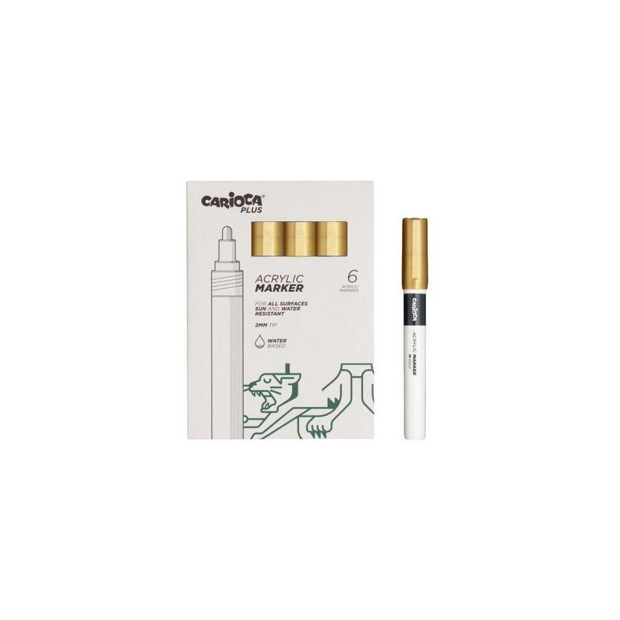 Carioca plus pack de 6 marcadores acrilicos - punta 2mm - oro