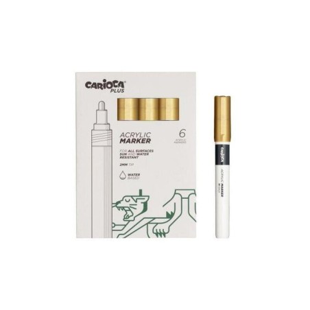 Carioca plus pack de 6 marcadores acrilicos - punta 2mm - oro