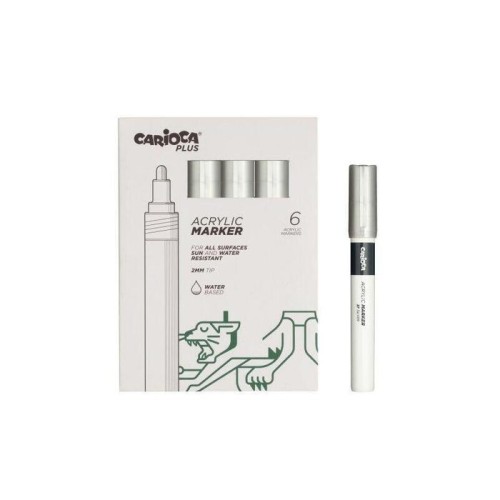 Carioca plus pack de 6 marcadores acrilicos - punta 2mm - plata
