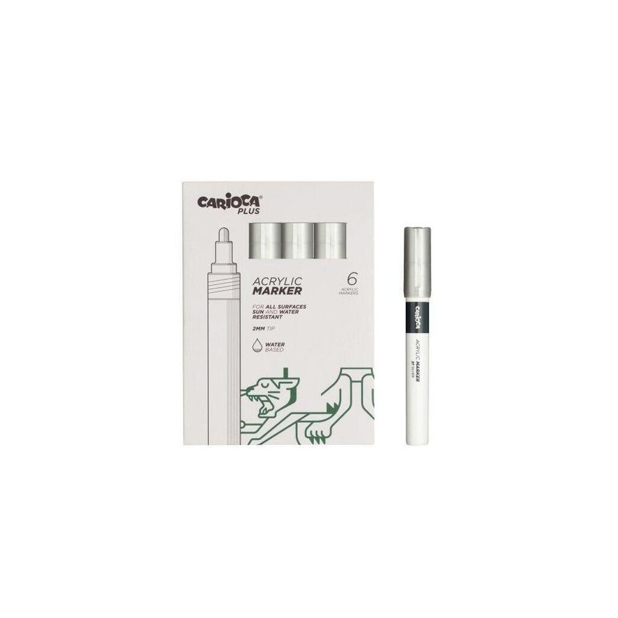 Carioca plus pack de 6 marcadores acrilicos - punta 2mm - plata