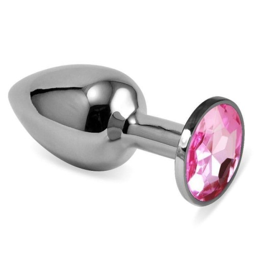 Plug anal plateado rosebud classic con joya rosa talla s