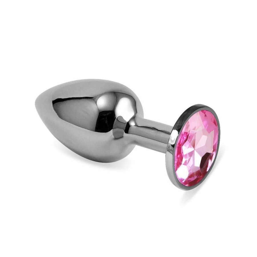 Plug anal plateado rosebud classic con joya rosa talla s