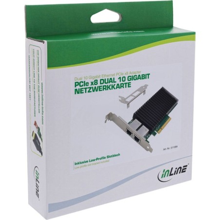 Inline® dual 10-gigabit network card, 2x rj45 10gb/s, pcie x8, incl. lp bracket