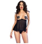 Chilirose - cr 4715 set babydoll cuatro piezas negro l