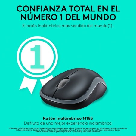 Logitech ratón inalámbrico m185 gris 910-002238