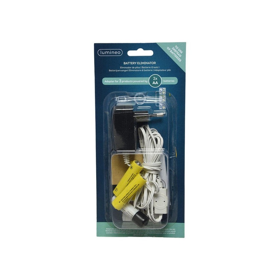 Eliminador de pilas 3v para interior de productos con 2xaa para conectar 3 productos