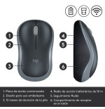 Logitech ratón inalámbrico m185 gris 910-002238