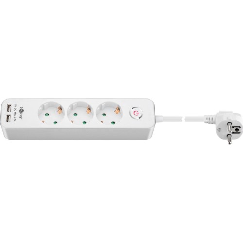 Goobay 41264 regla de 3 vías con interruptor y usb, blanca