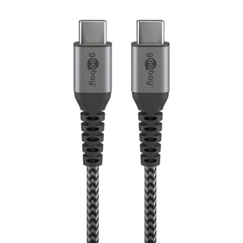 Cable goobay 49303 usb-c to usb-c textile cable with metal plugs, 2 m, space grey silver