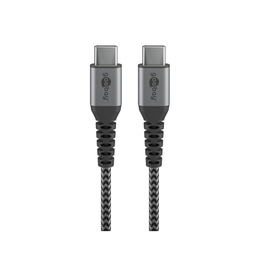 Cable goobay 49303 usb-c to usb-c textile cable with metal plugs, 2 m, space grey silver