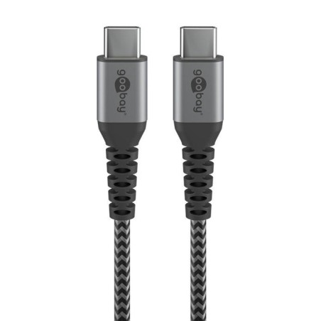 Cable goobay 49303 usb-c to usb-c textile cable with metal plugs, 2 m, space grey silver