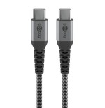 Cable goobay 49303 usb-c to usb-c textile cable with metal plugs, 2 m, space grey silver