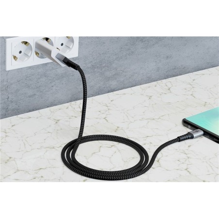 Cable goobay 49303 usb-c to usb-c textile cable with metal plugs, 2 m, space grey silver