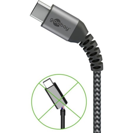 Cable goobay 49303 usb-c to usb-c textile cable with metal plugs, 2 m, space grey silver