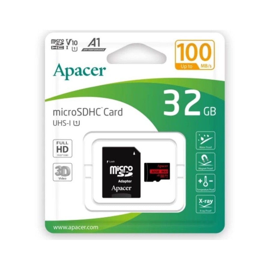 Tarjeta de memoria apacer 32gb microsd hc uhs 1 con adaptador clase 10 100mbs