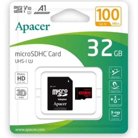 Tarjeta de memoria apacer 32gb microsd hc uhs 1 con adaptador clase 10 100mbs