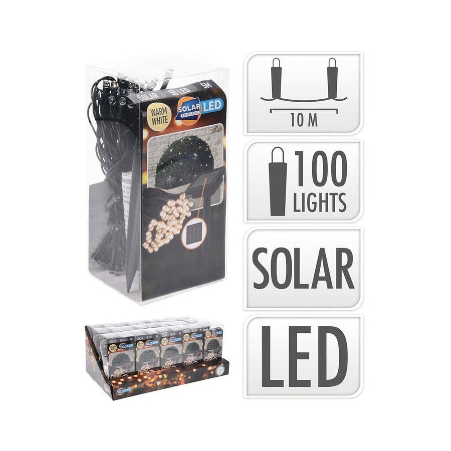 Guirnalda led, blanco calido, ip44, 50 leds, solar, 5m. basics