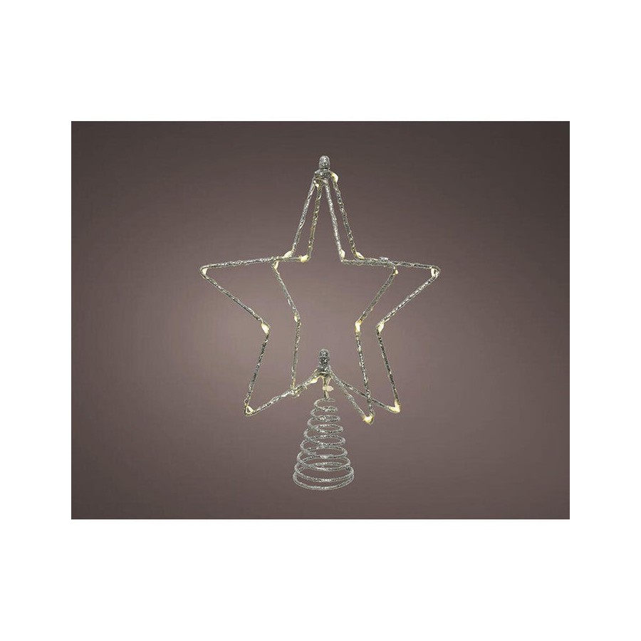Estrella arbol navidad plateada alambre microled, 20x5x25cm. lumineo
