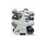 Caja con 33 accesorios para arbol azul, blanco y plata