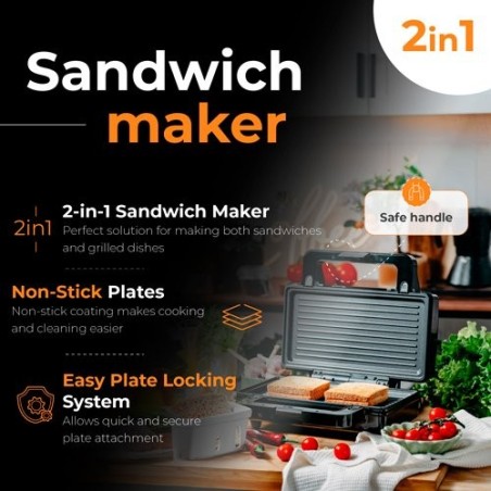 Sandwichera adler ad 3073  plata - negro