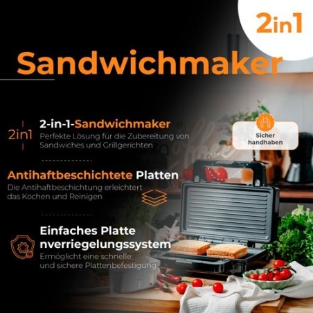 Sandwichera adler ad 3073  plata - negro