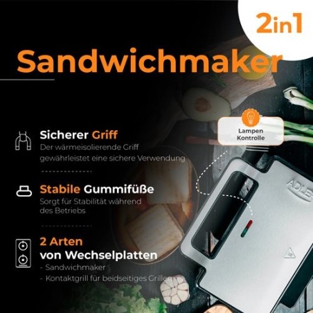 Sandwichera adler ad 3073  plata - negro