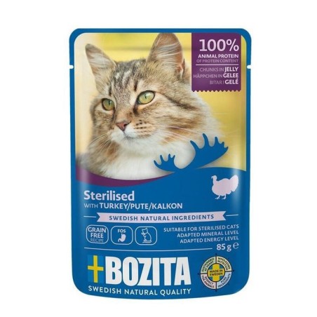 Bozita trozos esterilizados en gelatina con pavo - comida húmeda para gatos - 85g