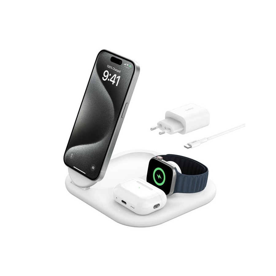 Belkin boostcharge auriculares, smartphone, reloj inteligente blanco usb cargador inalámbrico carga rápida interior