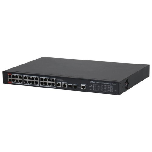 Dahua s4228-24gt-240 switch poe 24 puertos gigabit + 2 uplink gigabit rj45 + 2sfp gigabit 240w manejable en cloud layer2
