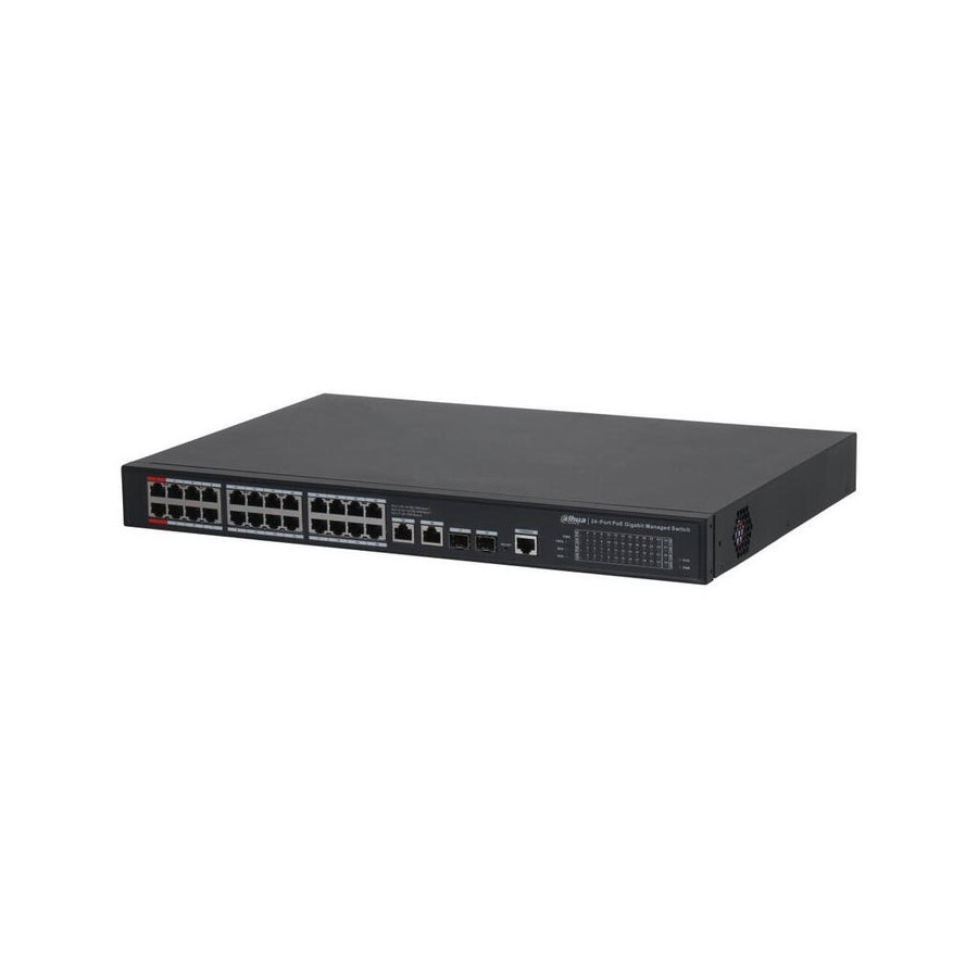 Dahua s4228-24gt-240 switch poe 24 puertos gigabit + 2 uplink gigabit rj45 + 2sfp gigabit 240w manejable en cloud layer2