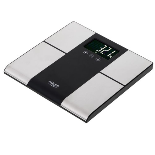 Báscula de baño adler ad 8165 con analizador, peso máximo 225 kg, acero inoxidable negro