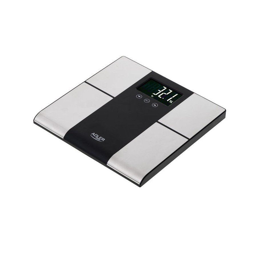 Báscula de baño adler ad 8165 con analizador, peso máximo 225 kg, acero inoxidable negro
