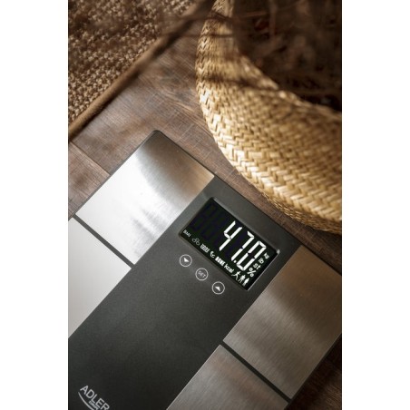 Báscula de baño adler ad 8165 con analizador, peso máximo 225 kg, acero inoxidable negro